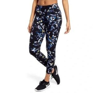 Sweaty Betty Power 7/8 Pocket Leggings Black Blue Floral Print Size Small